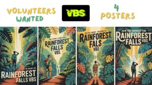 Rainforest Falls VBS 2026 – Volunteers Wanted Poster Set (4 Designs)