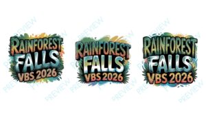 Rainforest Falls VBS 2026 Logo Design – Tropical Vacation Bible School Theme
