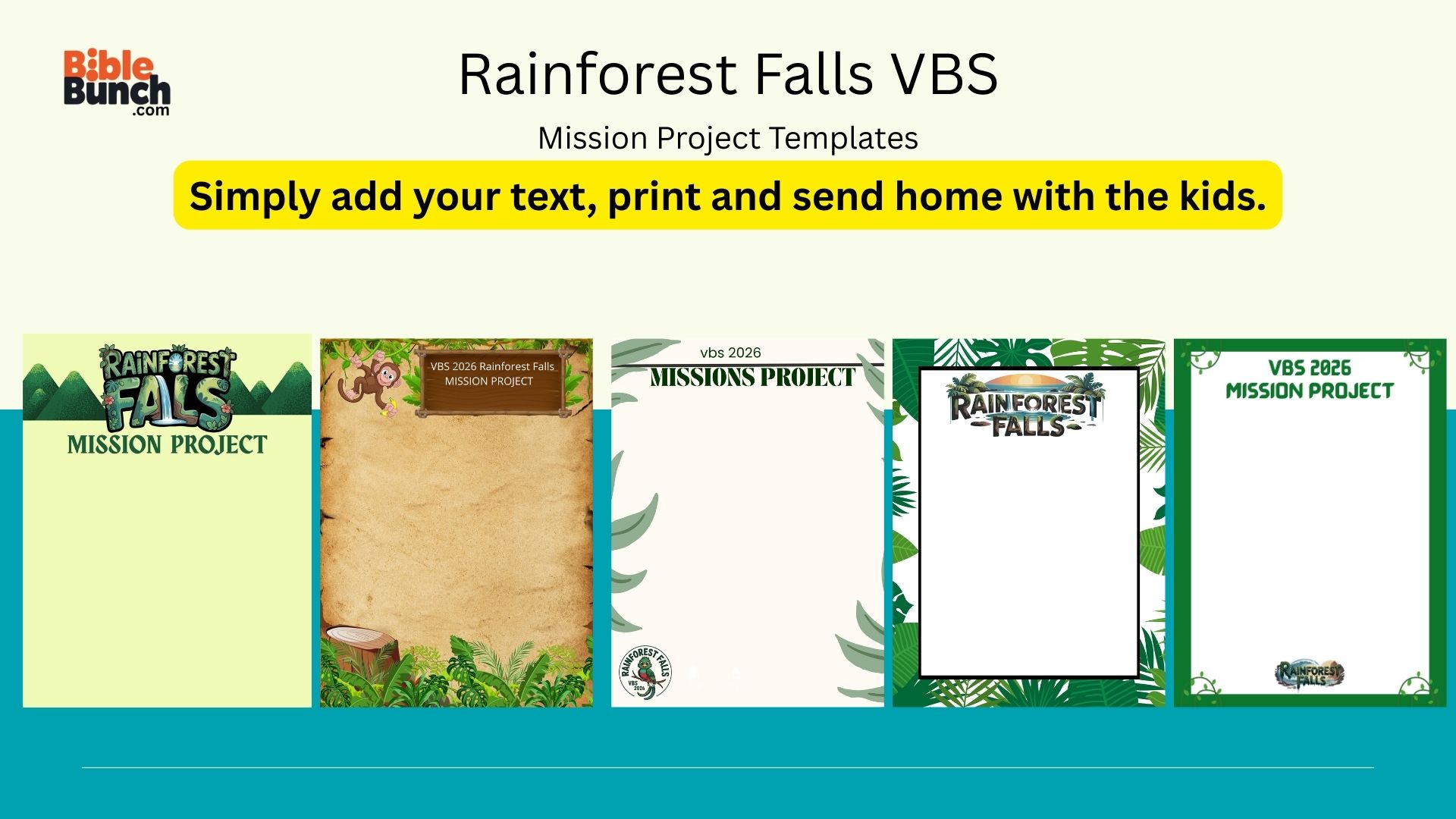 Rainforest Falls VBS 2026 Mission Project Templates — PDF & JPG (5 Designs)