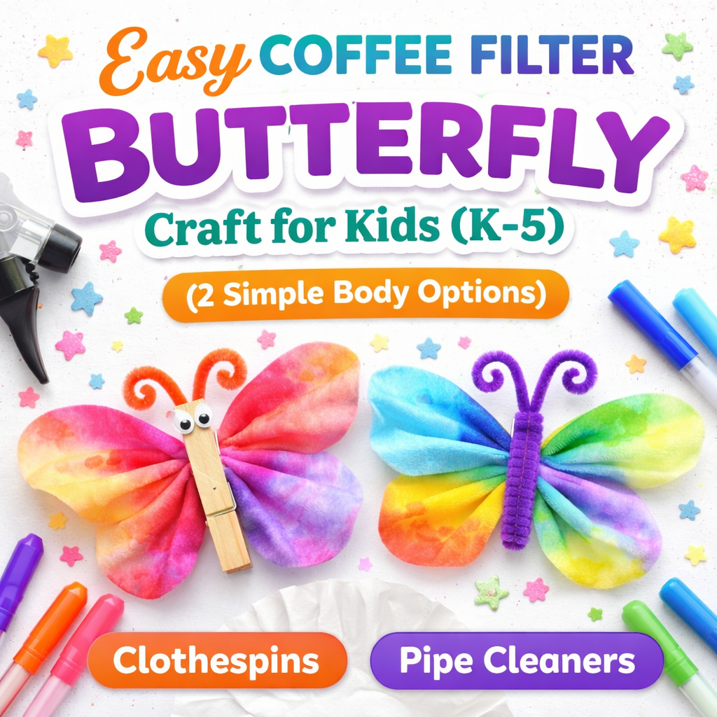 You are currently viewing Easy Coffee Filter Butterfly Craft for Kids (2 Simple Body Options)